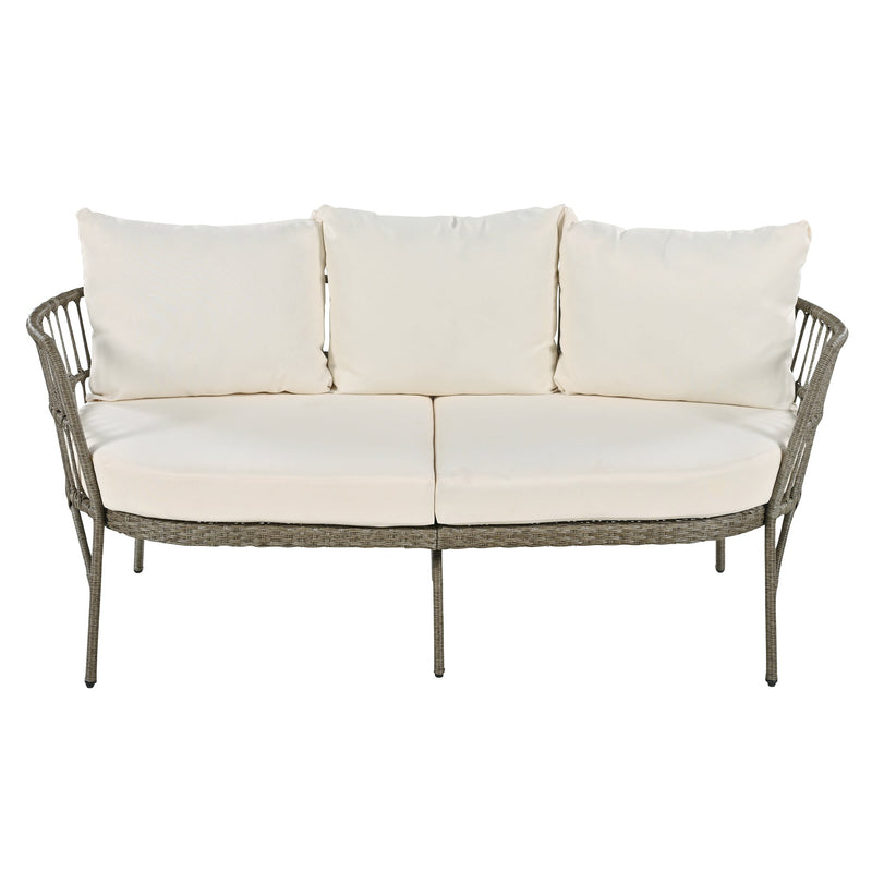 4-Piece Rattan Outdoor Patio Conversation Set with Seating Set for 5 and Coffee Table for Porch, Backyard and Garden (Brown Grey)