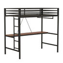Adam - Twin Loft Bunk Bed With Cinnamon Wood Desk And Closet Rod - Black by HouseOfZazla