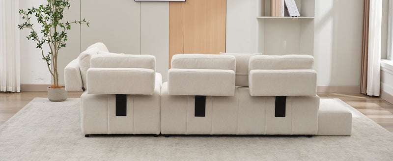 91.73" L-shaped Sofa Sectional Sofa Couch with 2 Stools and 2 Lumbar Pillows for Living Room, Biege