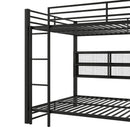 Queen Over Queen Bunk Bed With Storage Cabinets And LED Sturdy Frame, 6 Storage Units, Adjustable LED Lights - Black by HouseOfZazla