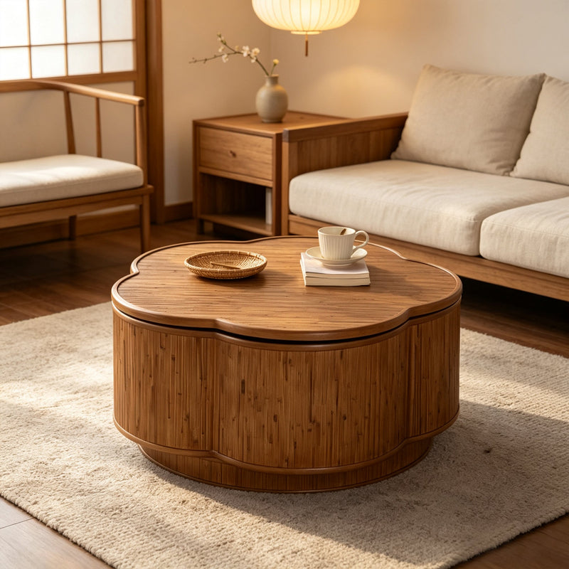 Flower-Shaped Rattan Coffee Table with Storage, photo 3 of 10
