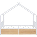 Twin Size Metal House Bed with Two Drawers, White