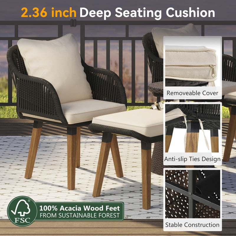 5 Pieces Patio Furniture Chair Sets, Patio Conversation Set With Wicker Cool Bar Table, Ottomans,Outdoor Furniture Bistro Sets for Porch,Backyard,Balcony,Poolside Black&Beige