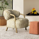 Becker - Rustic Oak Sheepskin Upholstered Accent Arm Chair - Taupe Beige by HouseOfZazla
