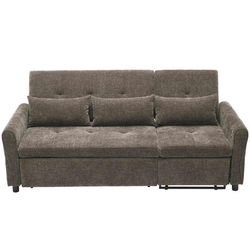 2-in-1 Sofa 82' Three-Seater with Sofa Bed and Reversible Recliner, Dark Grey Chenille