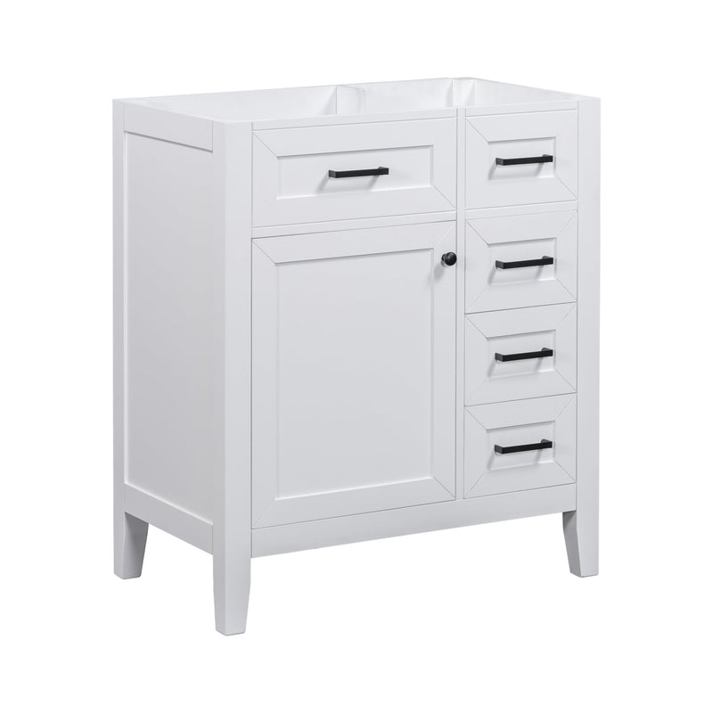 30" Bathroom Vanity without Sink, Cabinet Base Only, Bathroom Cabinet with Drawers, Solid Frame and MDF Board, White