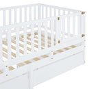 Daybed With Fence Guardrails And 2 Drawers, Split Into Independent Floor Bed & Daybed by HouseOfZazla