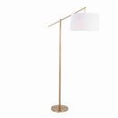 Casper 69" Contemporary Metal Floor Lamp in Gold Metal with Off-White Linen Shade
