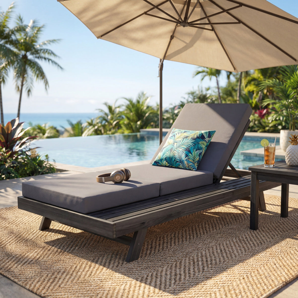 Lounge Chaise Set, Space Available On One Side, Acacia Solid Wood, photo 2 of 10