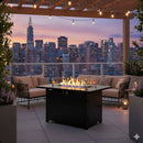 Outdoor 2 In 1 Gas Fire Pit Table With Lid & Glass Shield, Stainless Burner, Lava Rock, Rectangular Design - Black by HouseOfZazla