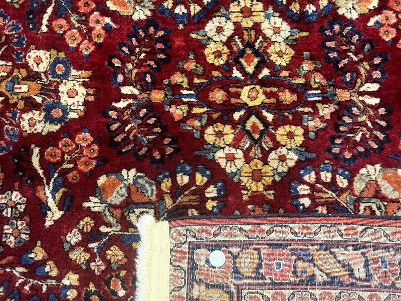 Antique Persian Sarouk Rug 4x6, Floral, Red, Wool Hand Knotted Fine 225 KPSI