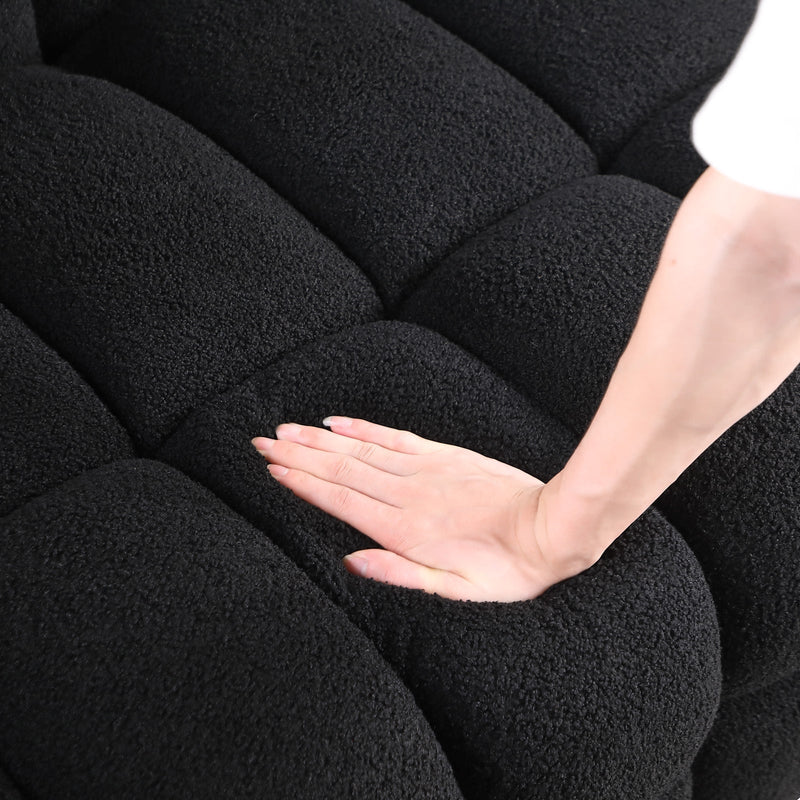 84.3 length, 35.83" deepth, human body structure for USA people, marshmallow sofa,boucle sofa, White color,3 seater