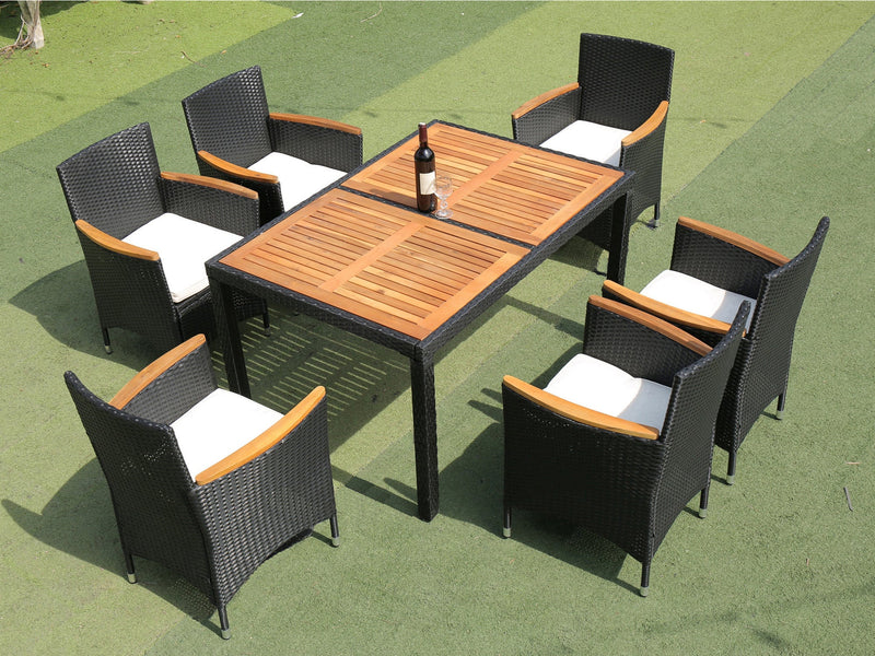 Walker Edison | 7 piece Outdoor Patio Wicker Dining Set Patio