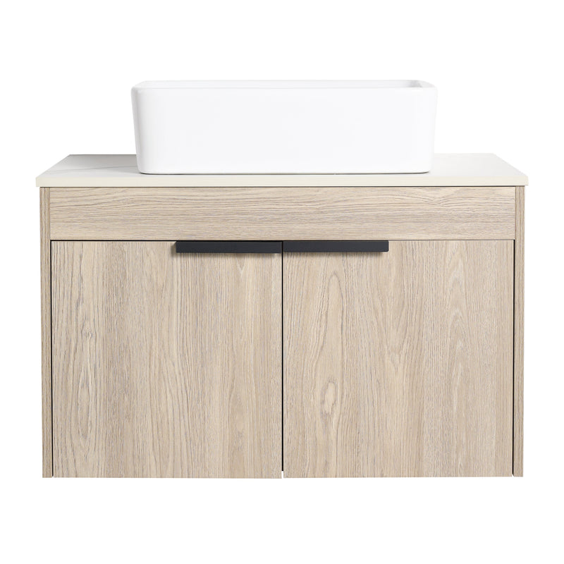 30" Modern Design Float Bathroom Vanity With Ceramic Basin Set, Wall Mounted White Oak Vanity With Soft Close Door, KD-PackingD-Packing Pieces
