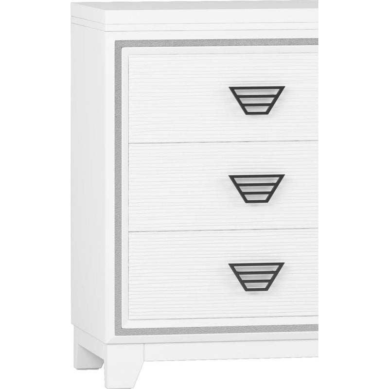 3-Pieces Bedroom Sets Queen Size Upholstered Bed with LED Lights, Nightstands and Dresser with Metal Handles and Sparkling Shiny Decoration, White