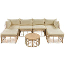 7 Pieces Outdoor Patio Furniture, All-Weather Rattan Sectional Sofa Set with Thick Cushions and Pillows, Freely Combined Conversation Sets for Garden, Backyard, Balcony, Brown