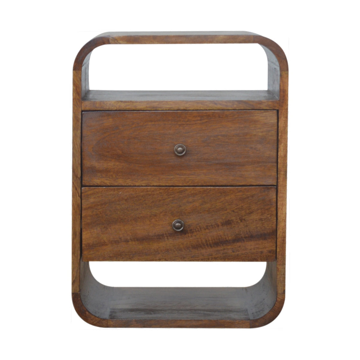 Solid Wood Chestnut Curve 2-Drawer Nightstand, 2 Open Slots, photo 2 of 10