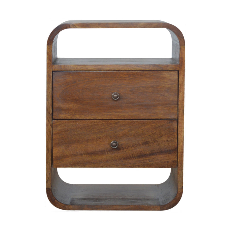 Solid Wood Chestnut Curve 2-Drawer Nightstand, 2 Open Slots, photo 2 of 10