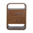 Solid Wood Chestnut Curve 2-Drawer Nightstand, 2 Open Slots