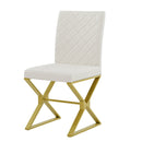 7-Piece Modern Dining Table Set, Rectangular Marble Texture Kitchen Table and 6 PU leather Chairs with X-Shaped Gold Steel Pipe Legs for Dining Room (White)