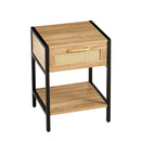 15.74" Rattan End table with drawer, Modern nightstand, metal legs,side table for living room, bedroom,natural(1 pc)