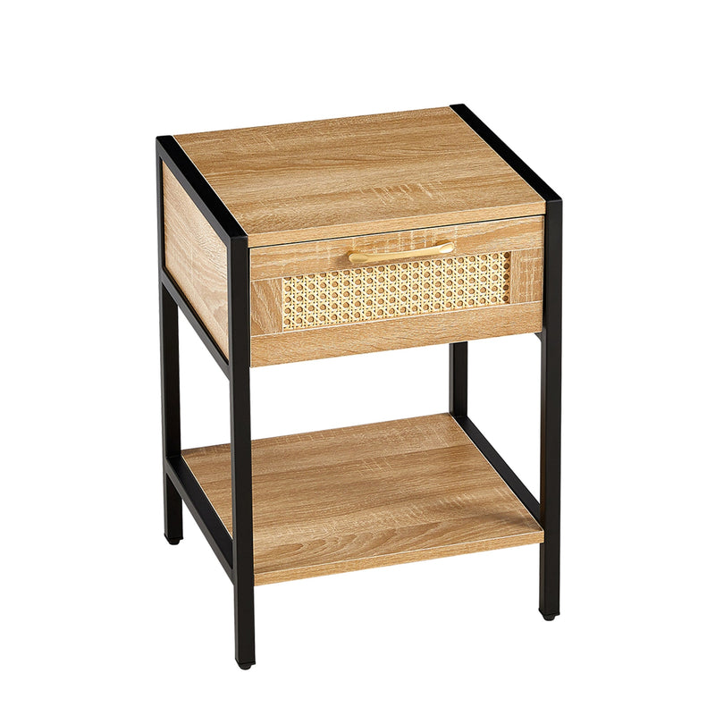 15.74" Rattan End table with drawer, Modern nightstand, metal legs,side table for living room, bedroom,natural(1 pc)