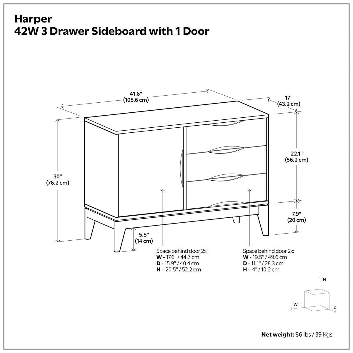Harper - 3 Drawer Sideboard - Walnut Brown, photo 3 of 4