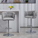 360 Degree Swivel Bar Stools Adjustable Counter Height Bar Chairs With Woven Back & Footrest, Silver Chromed Bar Stools For Kitchen Island (Set of 2) - Gray by HouseOfZazla