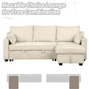90" Pull Out Sleeper Sofa L-Shaped Couch Convertible Sofa Bed with Storage Chaise, Storage Racks and USB Ports (SG001340AA), Beige