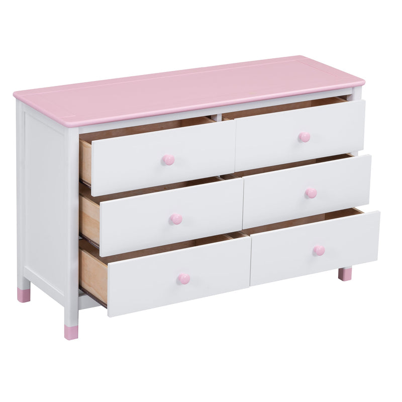 3-Pieces Bedroom Sets Full Size Platform Bed with Nightstand and Storage dresser,White+Pink