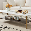 Coffee Table Rectangular Center Table For Living Room Open Space Side Table With Metal Frame - Golden / White by HouseOfZazla