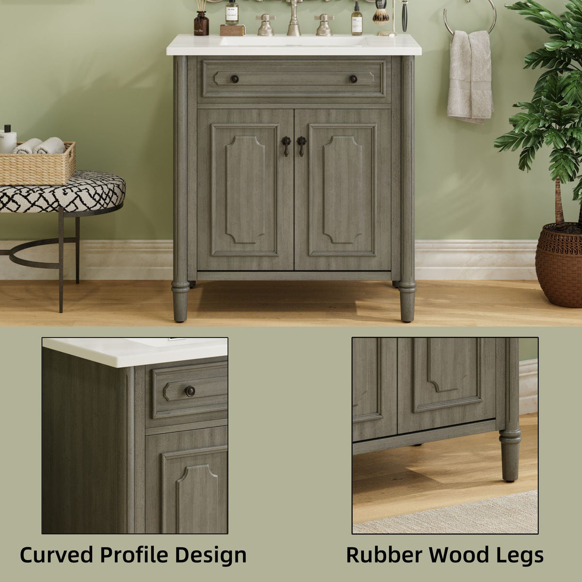 Vintage Bathroom Vanity With Sink, Rustic Cabinet With Soft Close Doors, photo 23 of 30