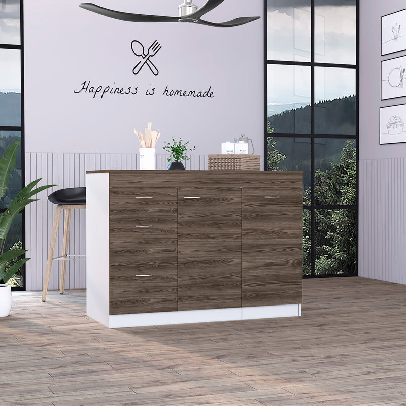 Laurel 3-Drawer L-Shaped Convertible Kitchen Island White and Dark Walnut