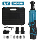 3/8Ó Cordless Electric Ratchet Wrench Set Right Angle Wrench with 2Pcs 1200mAh Batteries and Charger 7 Sockets 400RPM