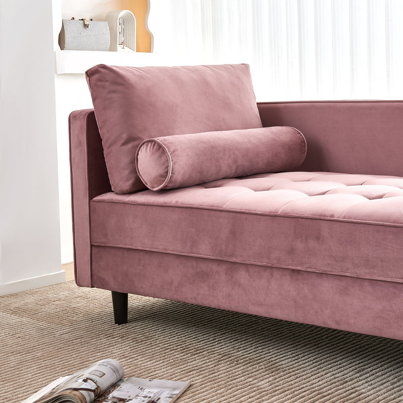 64" Velvet Chaise, Mid-Century Modern Chaise Furniture, Sleeper for Living Room, Apartment, Tool-Free Assembly. (Pink)