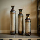 Modern Droplet Shaped Floor Vase Set, Glazed Metal Decorative Vases 3 Piece Home Accent For Living Room - Gold / White