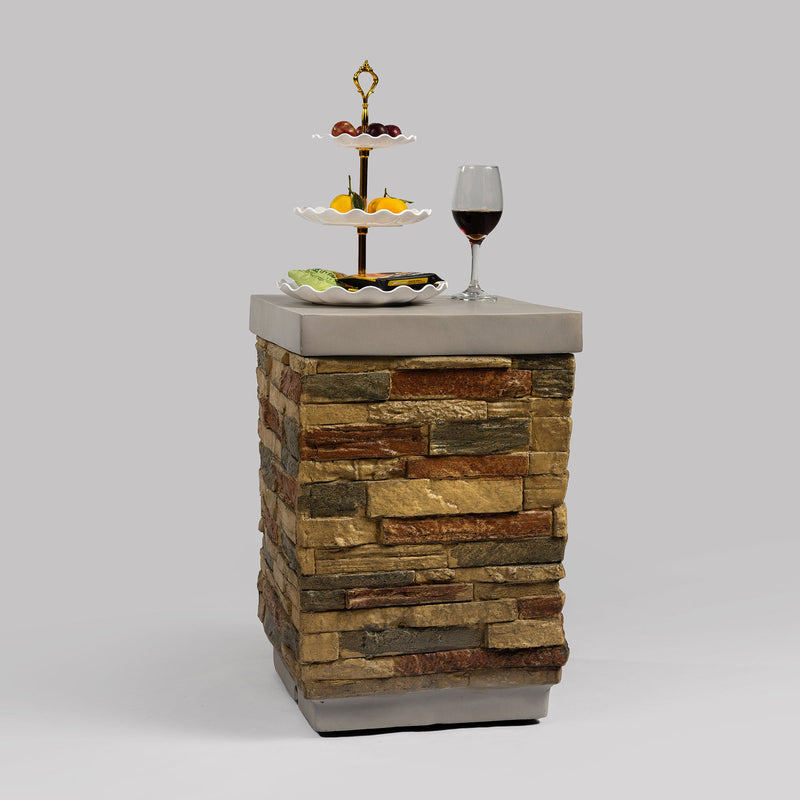 Sandstone Outdoor Propane Tank Holder Fire Pit Cover Side Table Lightweight Concrete 15.35 x 15.35 x 23 inches