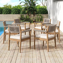 Braided Acacia Wood Outdoor Dining Chairs Set of 2 – Teak Look with Beige Rope & Cream Cushions by HouseOfZazla