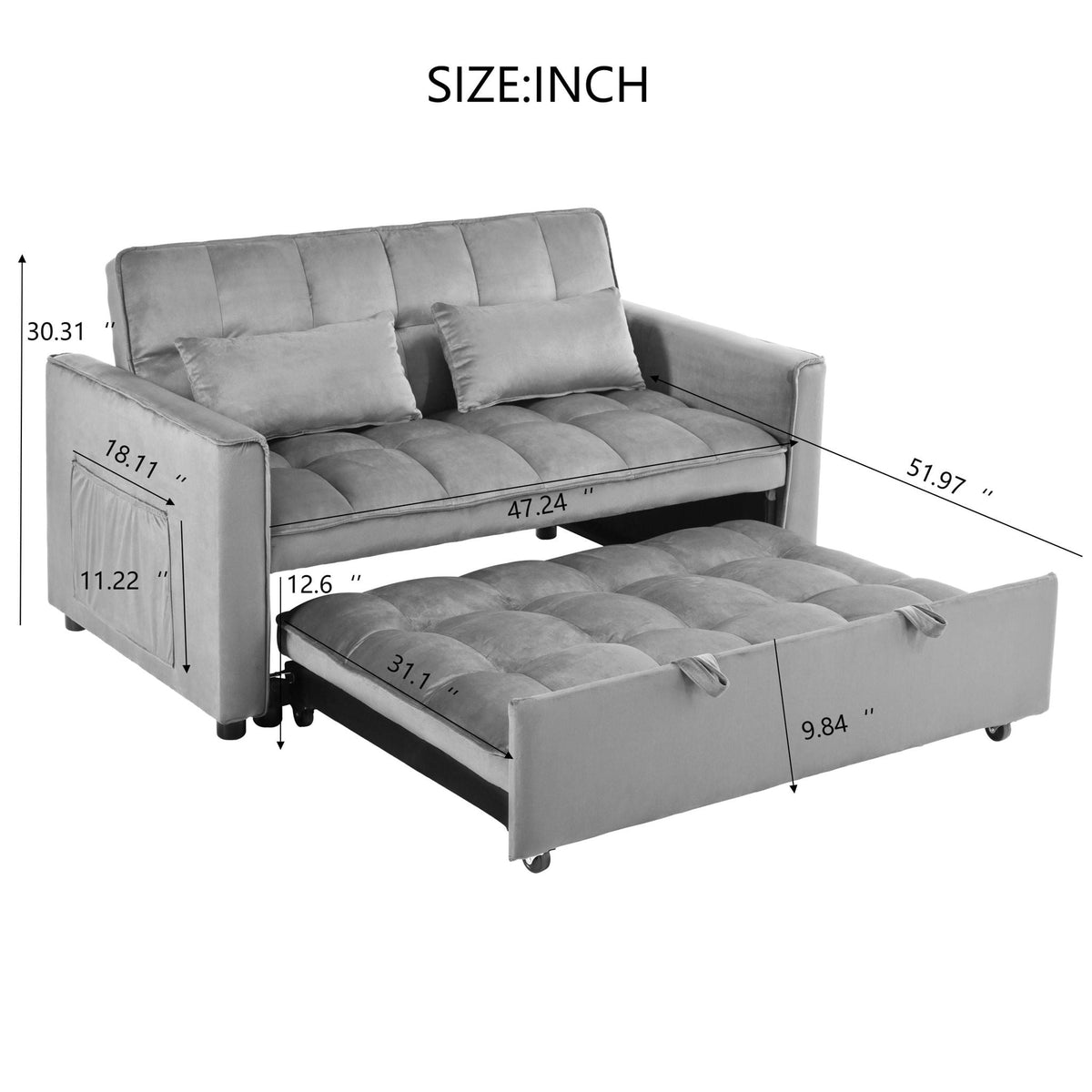 3 In 1 Pull Out Couch Convertible Sofa Bed With Reclining Backrest, photo 27 of 35