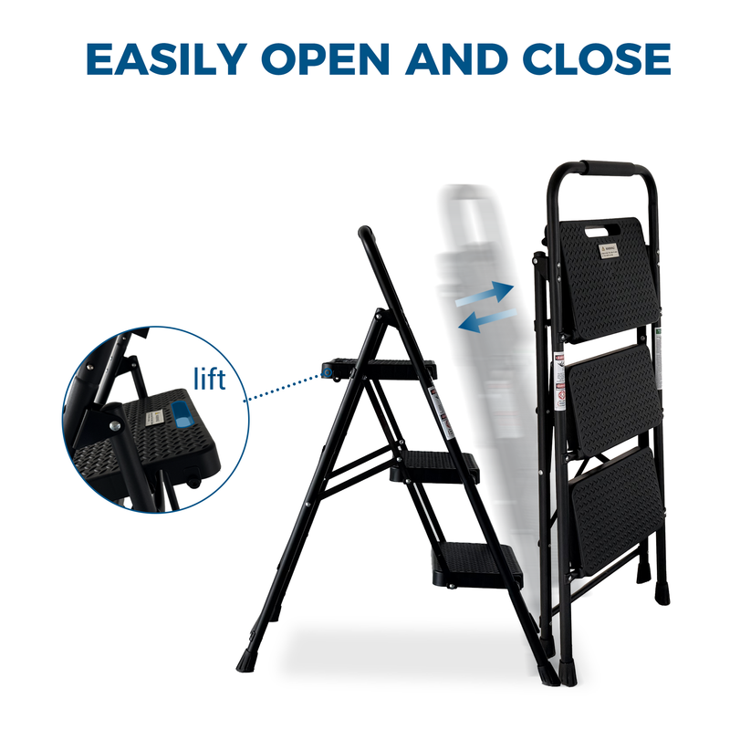 3 Step Ladder Folding Step Stool with Wide Anti-Slip Pedal, photo 3 of 10