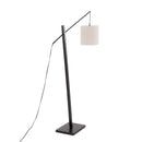 Arturo Contemporary Floor Lamp in Black Wood and Black Steel with Grey Fabric Shade