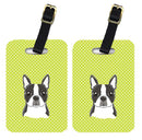 Checkerboard Lime Green Boston Terrier Luggage Tag