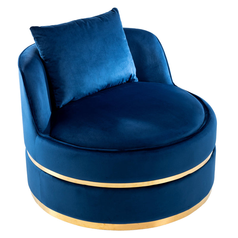 360 Degree Swivel Accent Chair Velvet Modern Upholstered Barrel Chair Over-Sized Soft Chair with Seat Cushion for Living Room, Bedroom, Office, Apartment, Blue