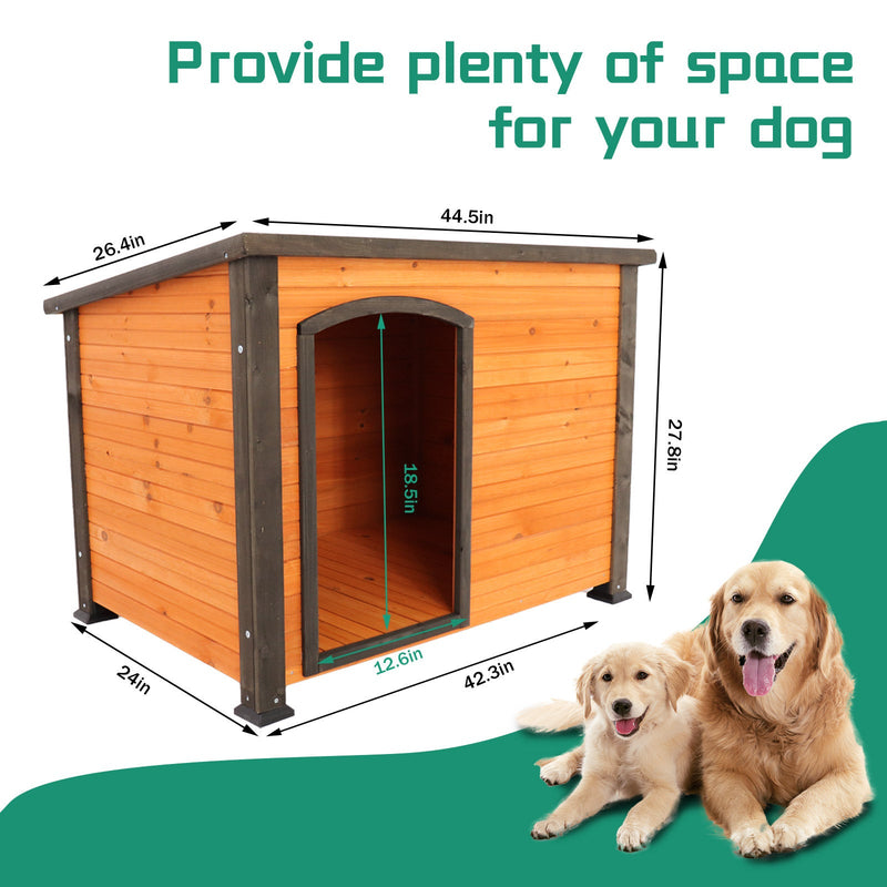 44"Dog House Outdoor & Indoor Wooden Dog Kennel for Winter with Raised Feet Weatherproof for Large Dogs(Gold red and black)(M)