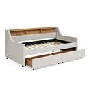 Twin Upholstered Sofa Bed With LED Lights, Storage Drawers, Adjustable Headboard & Wireless Charging - Beige by HouseOfZazla