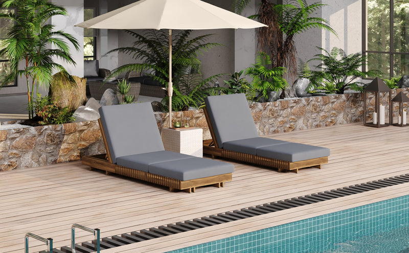 Outdoor Chaise Lounge Chair with 6-Position Adjustable Backrest,Acacia solid wood,TEAK COLOR