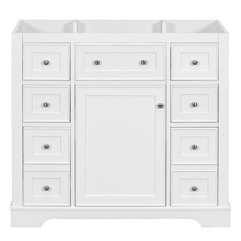36" Bathroom Vanity without Sink, Cabinet Base Only, One Cabinet and Six Drawers, White