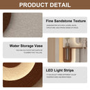 Adjustable LED Sandstone Wall Decor With Simulated Plants 3D Art Sculpture, Glass Vase & Rabbit Statue, Remote Control - Light Coffee