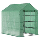 7' x 5' x 6.5' Walk-in Greenhouse, PE Cover, 3-Tier Shelves, Steel Frame Hot house, Roll-Up Zipper Door for Flowers, Vegetables, Saplings, Tropical Plants, Green