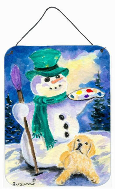 Snowman with Golden Retriever Aluminium Metal Wall or Door Hanging Prints